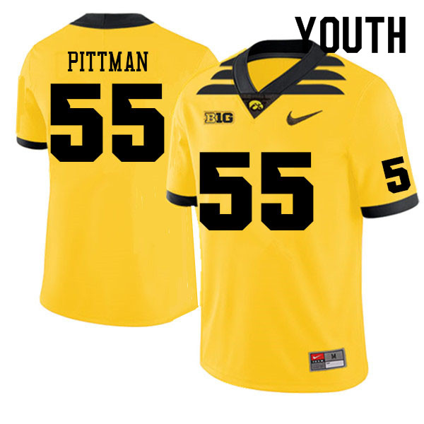 Youth #55 Jeremiah Pittman Iowa Hawkeyes College Football Jerseys Sale-Gold